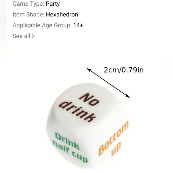 1 Piece Dice Drinking Game New In Package - Picture 3 of 6